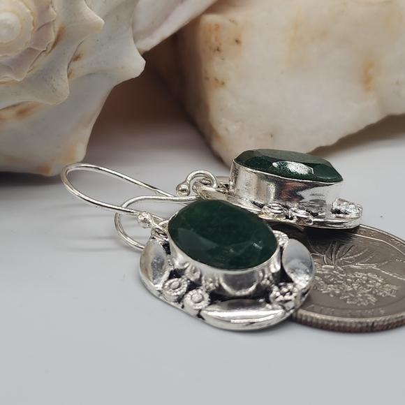 Silver 925 Earrings Natural Raw Jade Raw Stones - Picture 4 of 9
